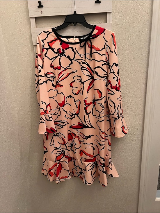 Karl Lagerfeld Dresses & Skirts - NWT Karl Lagerfeld Paris Floral Bell Sleeve Dress Size 12 Blush Pink Ruffle Hem